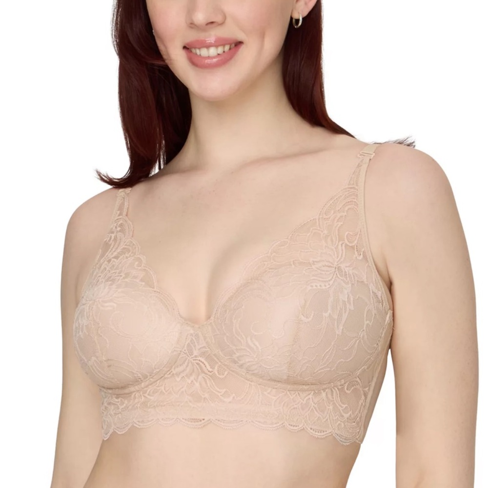 Maidenform Lightly Lined Convertible Lace Bralette SZ 38D in Almond Bloom‎ Lace